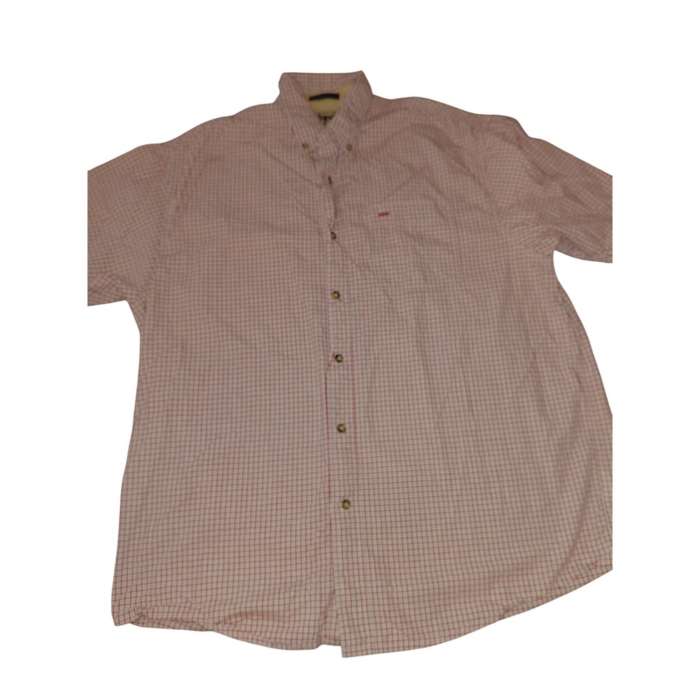 Wrangler Hero Mens Large Red Blue Micro Check Plaid Button Down Cotton Shirt L